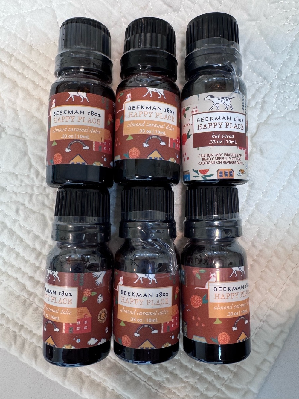 Beekman 1802 Happy Place Caramel Dolce  and Hot Coco Essential Oils 6 bottles